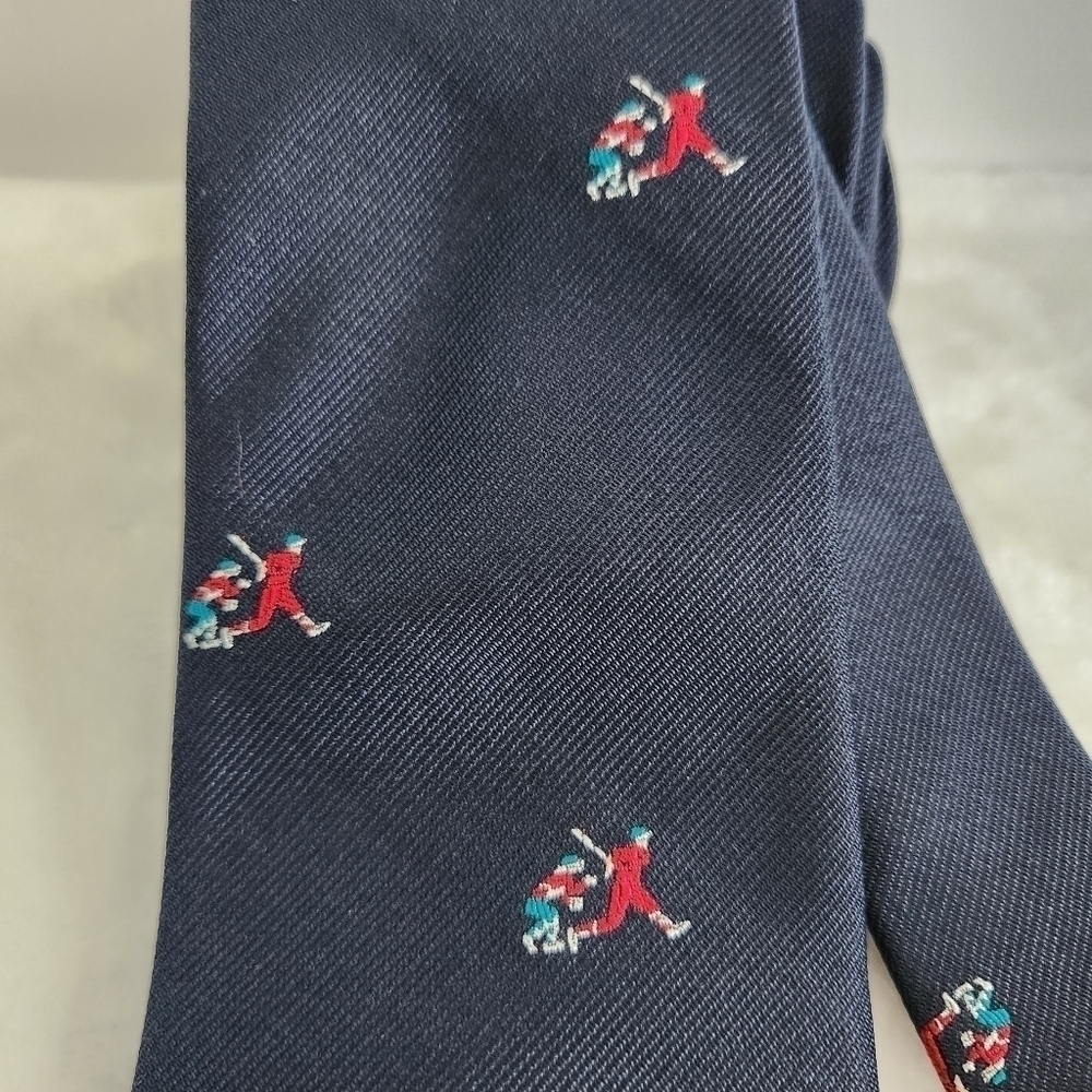 Lands' End Direct Merchants Silk Navy Blue Baseball Player Catcher Necktie Tie - Picture 5 of 11